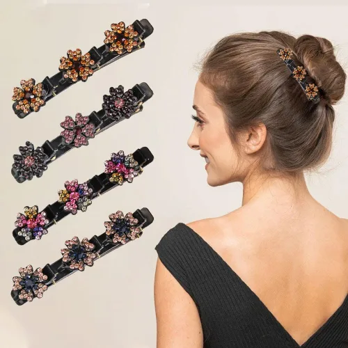 Vista 5 de Pinzas de pelo trenzadas para mujeres y niñas, 2025 nuevas pinzas de pelo con piedras de cristal brillantes, pinzas cortas de pico de pato