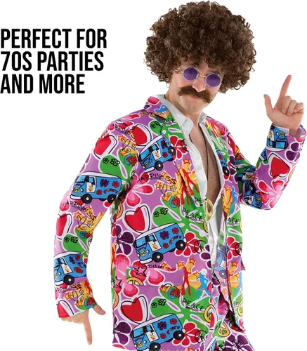 Vista 4 de fun shack Groovy - Disfraz hippie para hombre, traje retro de los años 60 para hombres, disfraces geniales para adultos, traje hippie vintage