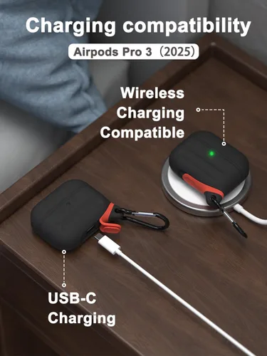 Vista 5 de HALLEAST Funda impermeable para AirPods Pro 3, LED frontal visible y compatible con carga inalámbrica, funda protectora de silicona compatible
