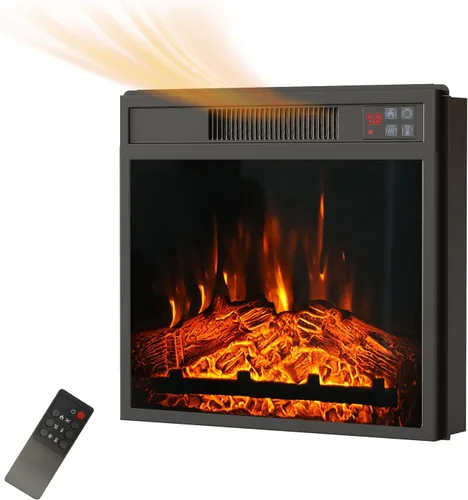 Vista 8 de Inserto de chimenea eléctrica de 18 pulgadas, calentador de chimenea empotrado con bajo ruido, control remoto con temporizador, pantalla táctil