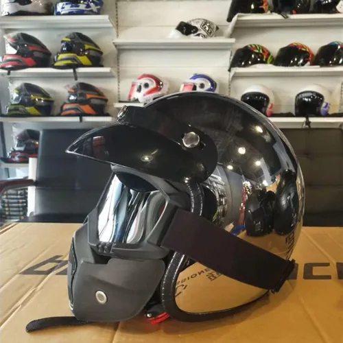 Vista 3 de Casco de motocicleta con forma de burbuja de 3/4, casco de cara abierta retro anticolisión de calle, casco de media carcasa cromada, certificado