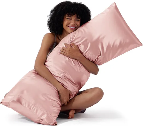 Vista 52 de Bedsure Paquete de 2 fundas de almohada de satén similares a las fundas de almohada de seda tamaño estándar, funda de almohada para mujeres que