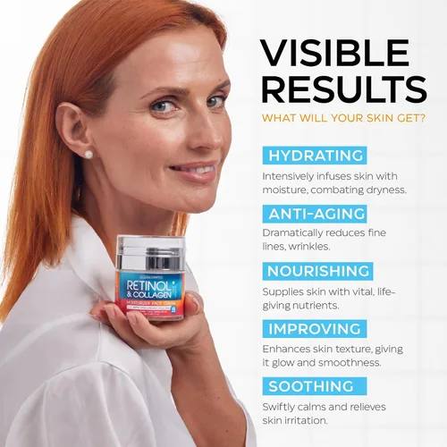 Vista 3 de Crema de retinol para cara con ácido hialurónico – Hidratante facial de colágeno para mujeres y hombres – Fórmula avanzada antienvejecimiento