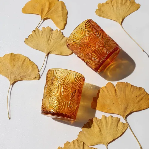 Vista 4 de Woho - 12 portavelas votivas ámbar, portavelas para Acción de Gracias 12pcs Glass Amber Candle Holder for Fall Wedding, Boho Tea Lights Candle