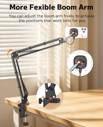 Vista 4 de VRIG - Cargador inalámbrico magnético para escritorio de cama, soporte de mesa articulado flexible, soporte superior compatible con iPhone