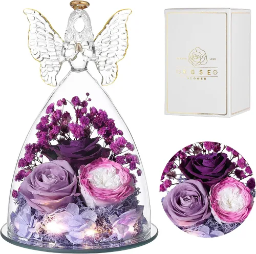 Vista 14 de Regalos de Rosas de Navidad para Mujeres Flor Real Preservada en Figuras de Ángel de Cristal Rosas para Entrega Prime Regalos de Cumpleaños