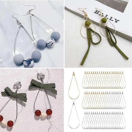 Vista 2 de KOICCVQQ Pendientes de gota de agua creativos DIY con cuentas de lágrima, aretes de aro de búsqueda de componentes accesorios Europa América