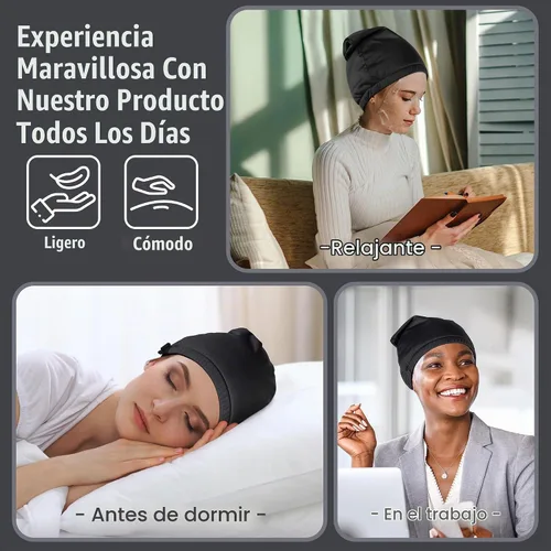Vista 7 de Paquete de aceite de ricino para la cabeza, elástico y reutilizable, de algodón orgánico para mujeres que duermen, doble capa impermeable para Negro