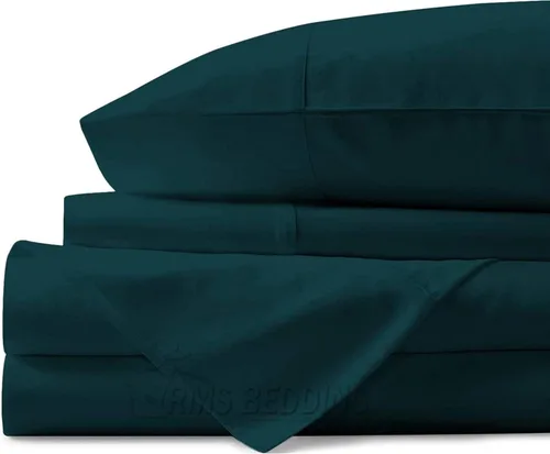 Vista 6 de Juego de sábanas de 4 piezas, algodón egipcio de 600 hilos, juego de ropa de cama de lujo que se adapta a bolsillos de hasta 18 pulgadas de Azul