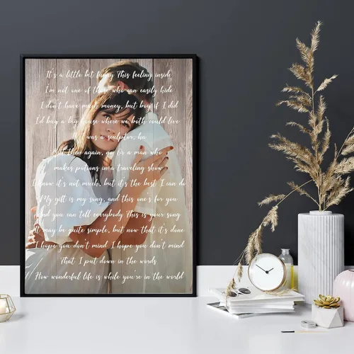 Vista 2 de Awesometik Letra de canción de boda con retrato personalizado de foto personalizada Primera danza canción favorita 1er aniversario renovación