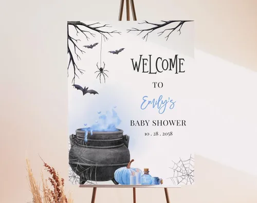 Vista 15 de Personalized Halloween Baby Shower Welcome Sign, A Little Boo Baby Shower Welcome Sign, Pumpkin Decorations,girl, Halloween Decor 12" X 18" (Small)