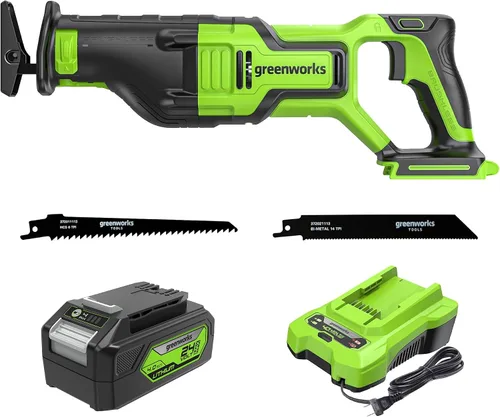 Vista 14 de Greenworks Sierra Recíproca Compacta de Una Mano sin Escobillas de 24V de 1" (3,000 SPM), Sierra Recíproca Inalámbrica de Velocidad Variable