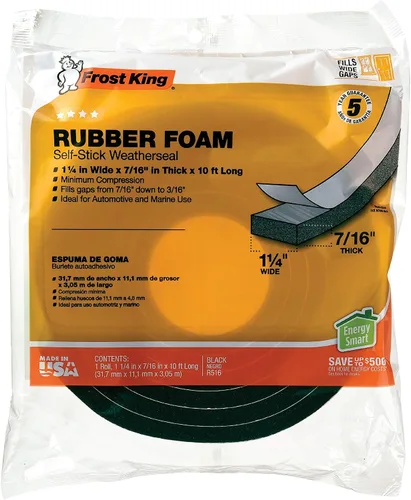 Vista 8 de Frost King R516H - Cinta de espuma de goma de esponja de 1-1/4 pulgadas por 7/16 pulgadas por 10 pies de grosor, color negro