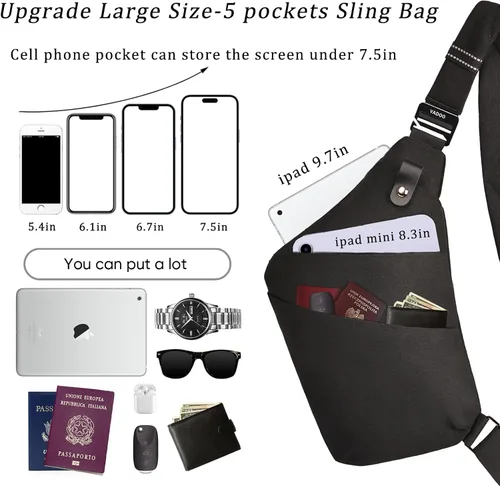 Vista 3 de VADOO Sling Bag - Anti-theft Crossbody Shoulder Bag for Men and Women