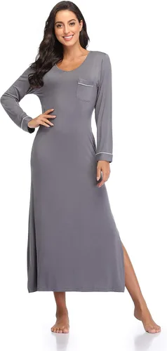Vista 3 de COLORFULLEAF Camisones para mujer, de manga larga, suaves, cuello en V, longitud completa, ropa de dormir casual