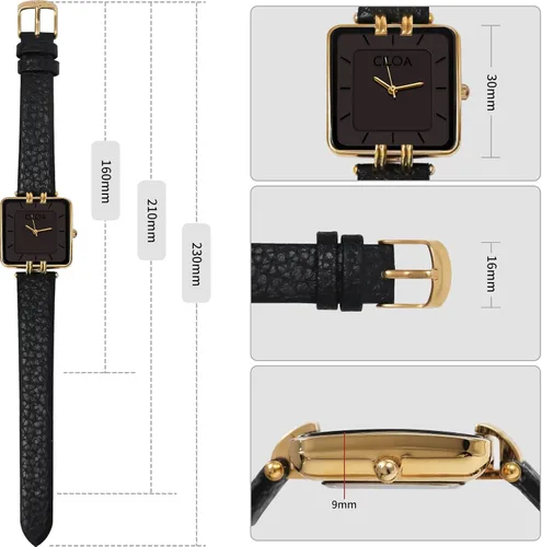 Vista 4 de Reloj con correa de cuero para mujer, elegante, elegante, clásico, casual, a la moda, cuadrado, reloj de regalo para ella
