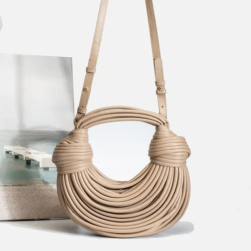 Vista 4 de Bolso dorado para mujer, tejido anudado de pan, bolso cruzado con asa superior, bolso creativo de fideos, bolso de hombro para axilas
