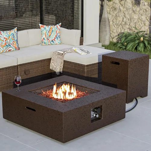 Vista 10 de COSIEST mesa cuadrada de propano para exteriores de arenisca con protector contra el viento, certificada, quemador de acero inoxidable de 50,000
