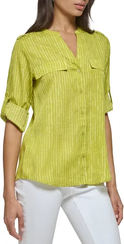 Vista 3 de Calvin Klein Manga enrollada estampada con cuello redondo para mujer