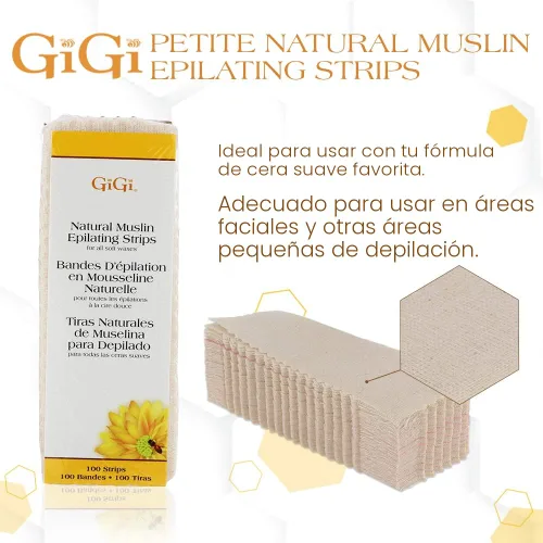 Vista 2 de Tiras de cera GiGi para depilación/depilación del cabello, muselina natural pequeña, 100 tiras depiladoras