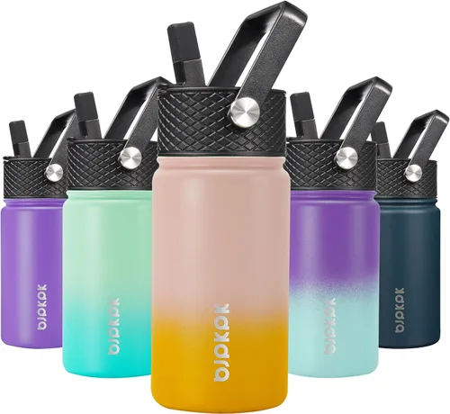 Vista 71 de BJPKPK Botella de agua con tapa con pajilla, botella de agua aislada de 15 onzas, botellas de agua de metal de acero inoxidable, termo reutilizable