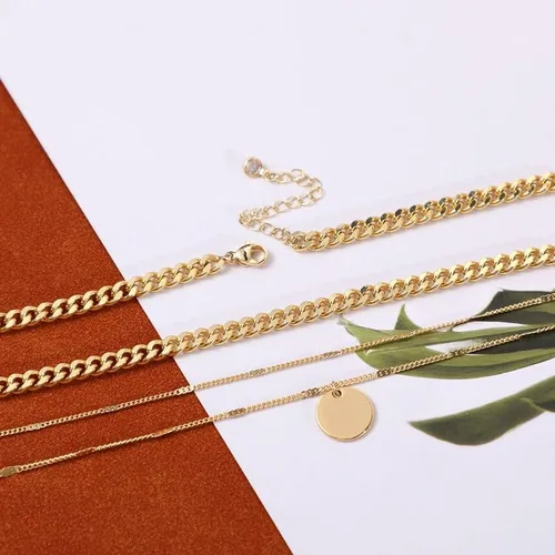 Vista 5 de LEXODY Collares de oro para mujer, collar delicado conjunto de joyería de eslabones cubanos con cuentas de cadena de oro de 14 quilates, collar
