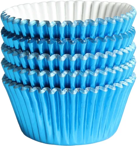 Vista 18 de Forros para cupcakes de papel de aluminio negro, 100 tazas de papel metálico para hornear para fiestas de cumpleaños, bodas o baby showers