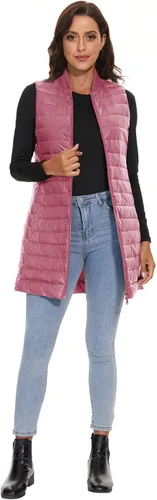 Vista 2 de ELFJOY Chaleco largo acolchado para mujer, tipo túnica, chaleco largo y plegable, ropa exterior de invierno