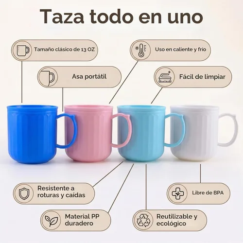 Vista 2 de AOYITE Juego de 4 tazas de café de plástico de 13 onzas con asa, tazas
