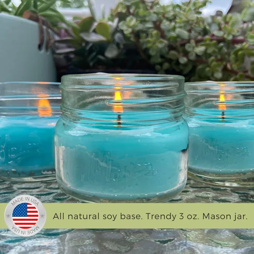 Vista 2 de Velas con aceites esenciales – Fabricado en Estados Unidos – (juego de 3) para patio, terraza, uso en exteriores o interiores – Todo natural, velas