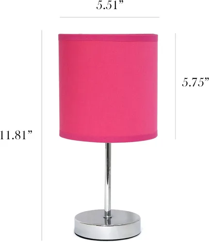 Vista 3 de Simple Designs LT2007-HPK-LB Lámpara de mesa básica cromada para sala de estar, mesita de noche, escritorio, encimera, rosa intenso, con bombilla