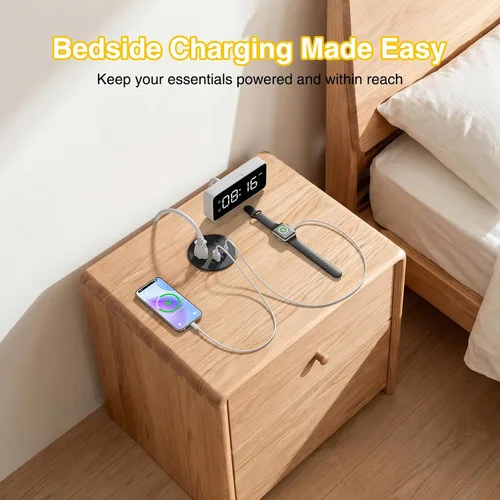 Vista 5 de Ojal de alimentación de escritorio USB-C PD 65W, 2 tomacorrientes 4 puertos Negro USB-C 65W
