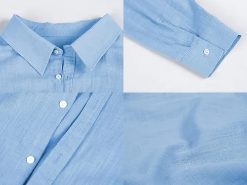 Vista 5 de Camisas con botones para hombre, manga larga, lino, playa, casual, algodón, para verano, ligeras