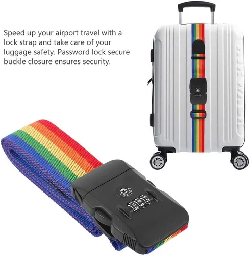 Vista 4 de Correa de equipaje de viaje con diseño de arco iris, aprobada por la TSA, cinturón de embalaje ajustable para maleta (arcoíris)