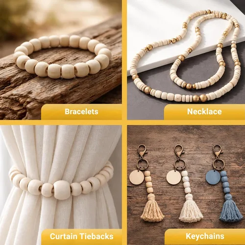 Vista 6 de Mandala Crafts 200 cuentas africanas de madera de barril de agujero grande para macramé Dreadlock Braiding Hair Beads, Painted Drum Wood Loose