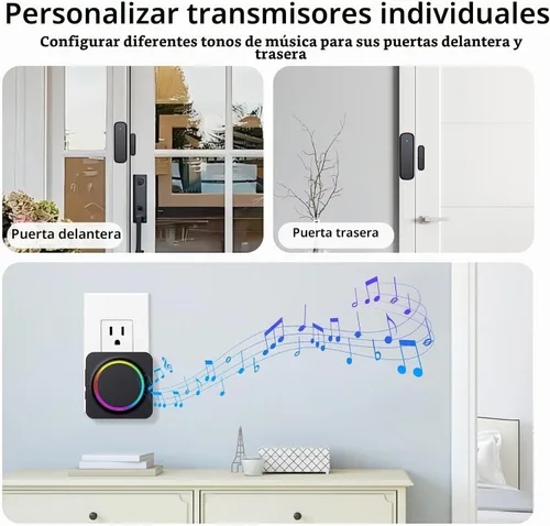 Vista 3 de Timbre de puerta, timbres de puerta cuando la puerta se abre, sensor de puerta con alarma de puerta abierta y alcance de 600 pies, 32 timbres, 5
