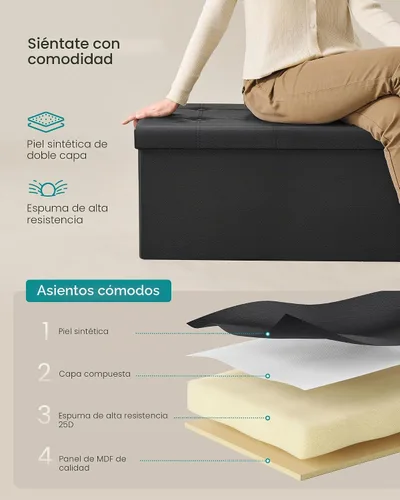 Vista 4 de Songmics Funda de piel sintética plegable – Banco de almacenamiento otomano reposapiés
