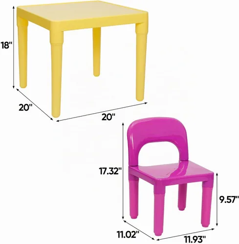 Vista 5 de Juego de mesa y 4 sillas para niños, escritorio de plástico resistente para niños pequeños para leer, arte, tareas