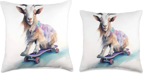 Vista 3 de Skateboarding Goat Adventurous Goat On Skateboard Monopatín de cabra, animal, almohada deportiva, 16x16, multicolor