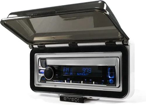 Vista 3 de Reproductor de CD marino DIN único Bluetooth USB AUX Receptor de radio Combo con Enrock Marine Single DIN Radio Dash Protector (blanco)