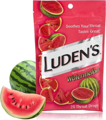 Vista 2 de Luden's - Gotas de sandía para la garganta para la tos, pastilla de pectina/demulcente oral, 25 unidades por paquete (3 paquetes en total)
