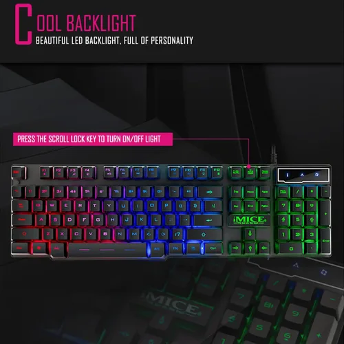 Vista 7 de Teclado para juegos con cable LED tricolor retroiluminación para juegos de 104 teclas Control multimedia para computadora de escritorio IZ9