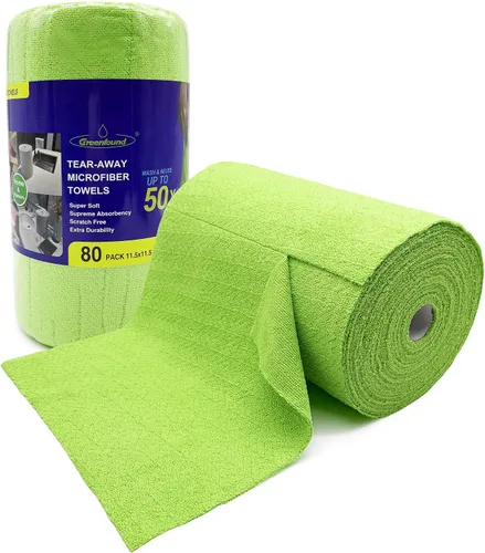 Vista 12 de Greenfound Rollo de Paños de Limpieza de Microfibra - Paquete de 80, 11.5x11.5, Toallas Desgarrables, Trapos Reutilizables y Lavables, Azul