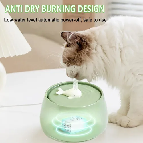 Vista 2 de Fuente de agua de cerámica para gatos, dispensador de agua de porcelana para gatos de 45 onzas/1.3 L, fuente de agua automática para mascotas