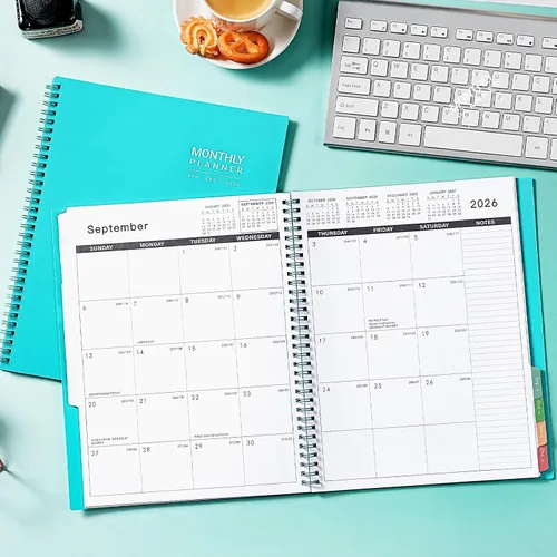 Vista 2 de Agenda mensual 2026 – enero 2026 – diciembre 2026, calendario de 12 meses 2026, 9 x 11 pulgadas, pestañas mensuales coloridas, adecuado