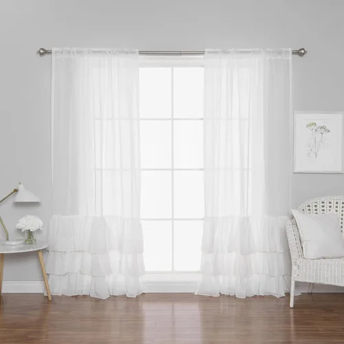 Vista 16 de Best Home Fashion Juego de 2 cortinas superpuestas de lino sintético de tul transparente con bolsillo para barra, filtro de luz, para sala de estar