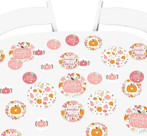 Vista 6 de Big Dot of Happiness Girl Little Pumpkin - Fiesta de cumpleaños de otoño o baby shower, confeti de círculo gigante, decoraciones de fiesta, confeti