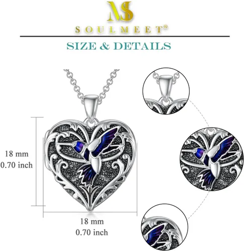 Vista 5 de SOULMEET Collar con medallón de plata de ley que sostiene fotos para mantener a alguien cerca de ti, medallón personalizado, joyería personalizada