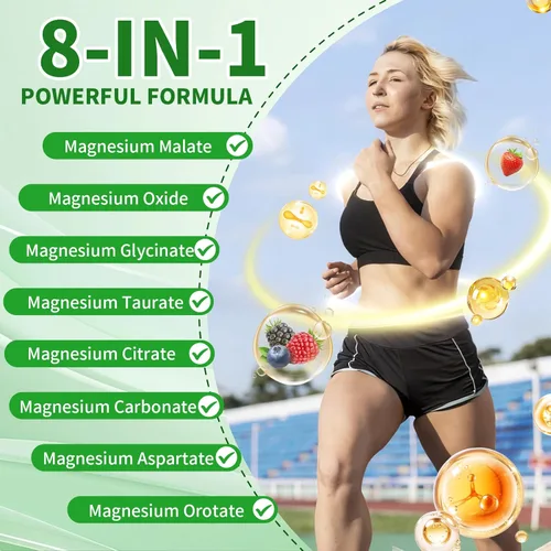 Vista 3 de Gomitas de complejo de magnesio 8 elementales de 1000 mg – glicinato de magnesio, citrato, malato, taurato, apoya los huesos, los músculos, la salud