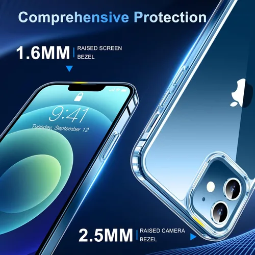 Vista 5 de Funda para iPhone 12 y iPhone 12 Pro, [no amarilla] [Ultra delgada], ligera, delgada y a prueba de golpes, transparente